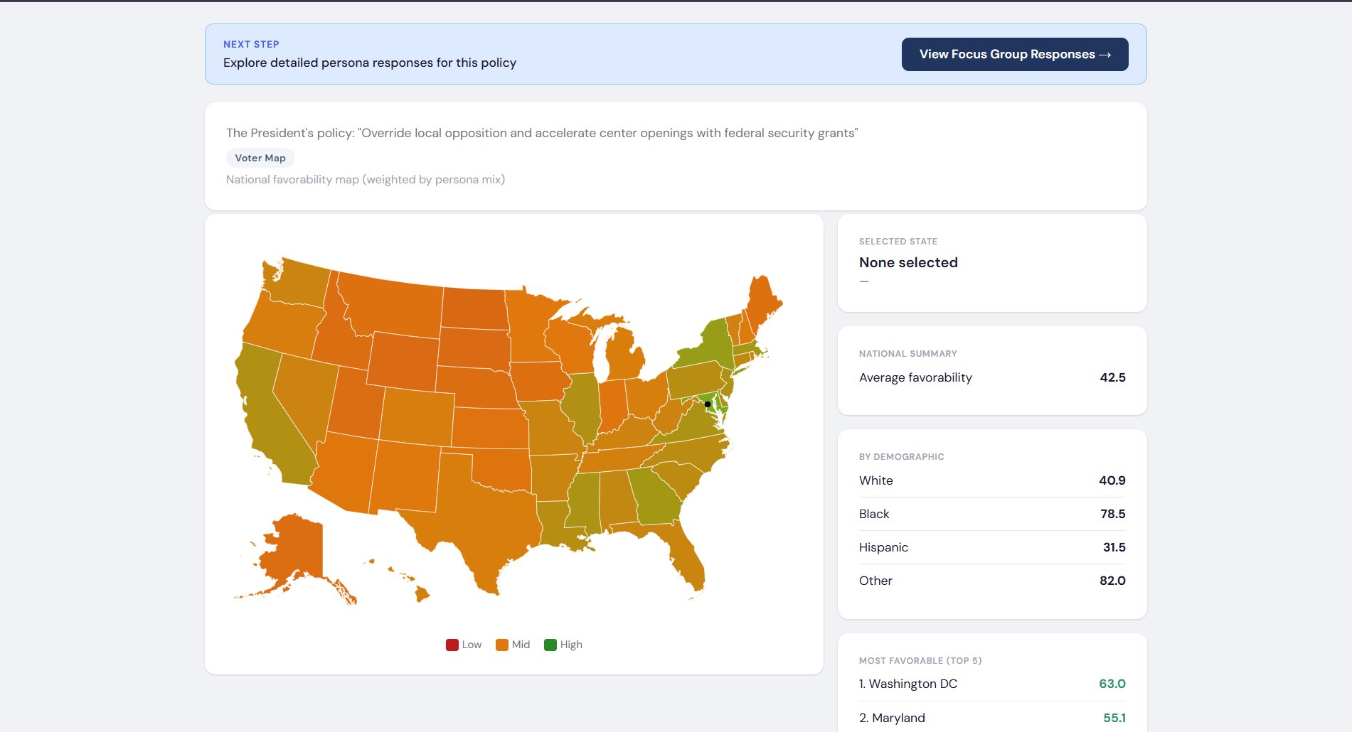 A map showing approval shifting across all fifty states